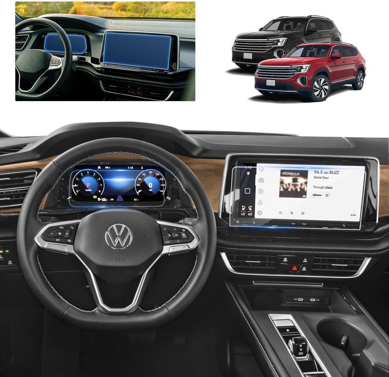 BSTW for 2024 Volkswagen Atlas Screen Protector for 2024 VW Atlas/Atlas Cross Sport 12" Touchscreen & 10.3" Instrument Display Screen Anti-Scratch Tempered Glass Protective Film - Image 1